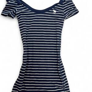 Vintage abercrombie & fitch cap sleeve top- Navy and white striped